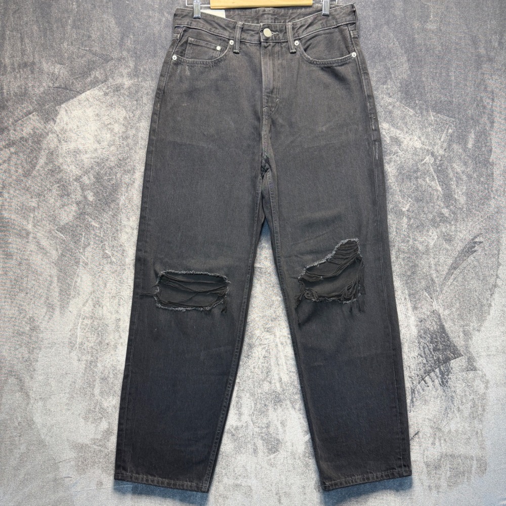 H&M Jeans Mens 30/32 Black Cotton Loose Fit Distressed Ripped Knee Streetwear